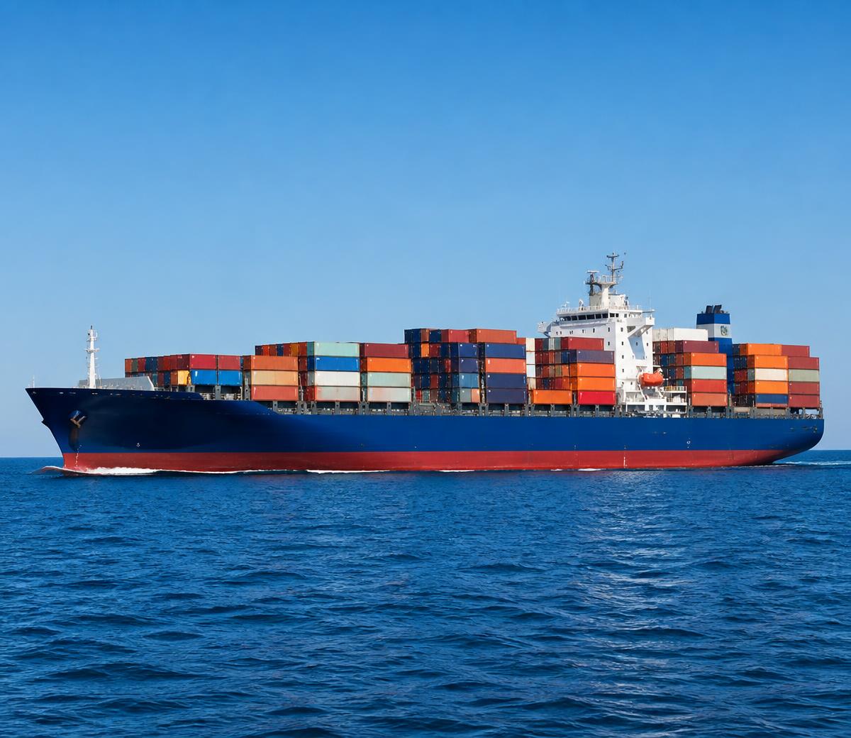Nave cargo carica di container in navigazione